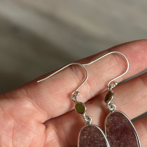 Sunstone and fire amber sterling silver earrings 🎁 - Picture 6 of 6